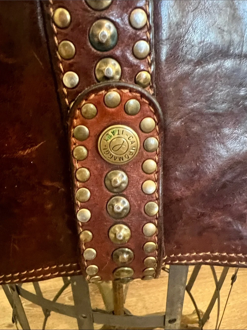 Campomaggi Dark Brown Studded Leather Messenger Bag clutch